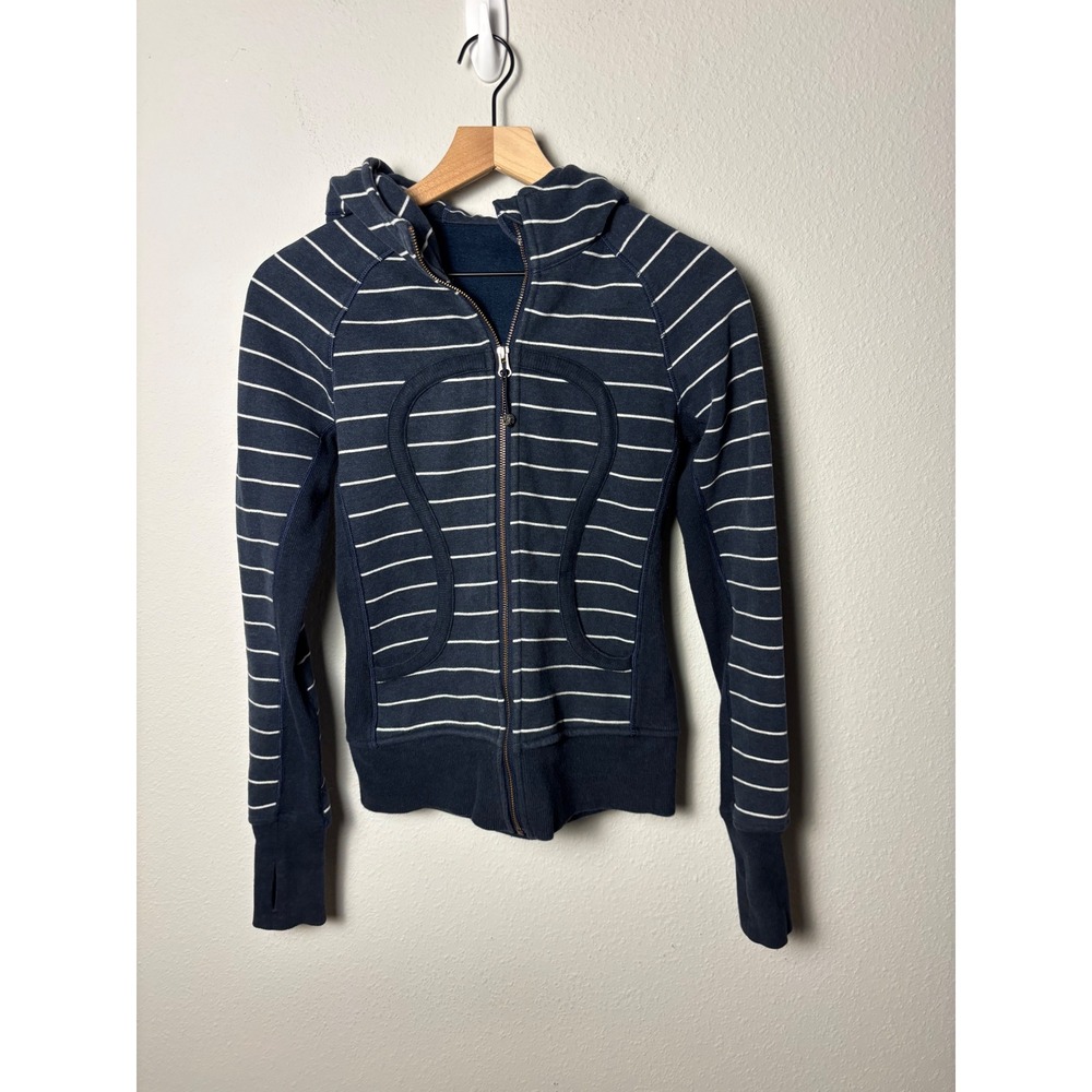 Lululemon Scuba Hoodie II Lookout Stripe Heathered Inkwell Navy Blue Size 4